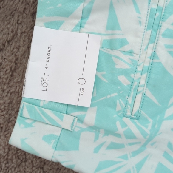 NEW Ann Taylor Loft 4” 100% Cotton Mint Green White Palm Tropical Shorts 0 - Picture 7 of 13